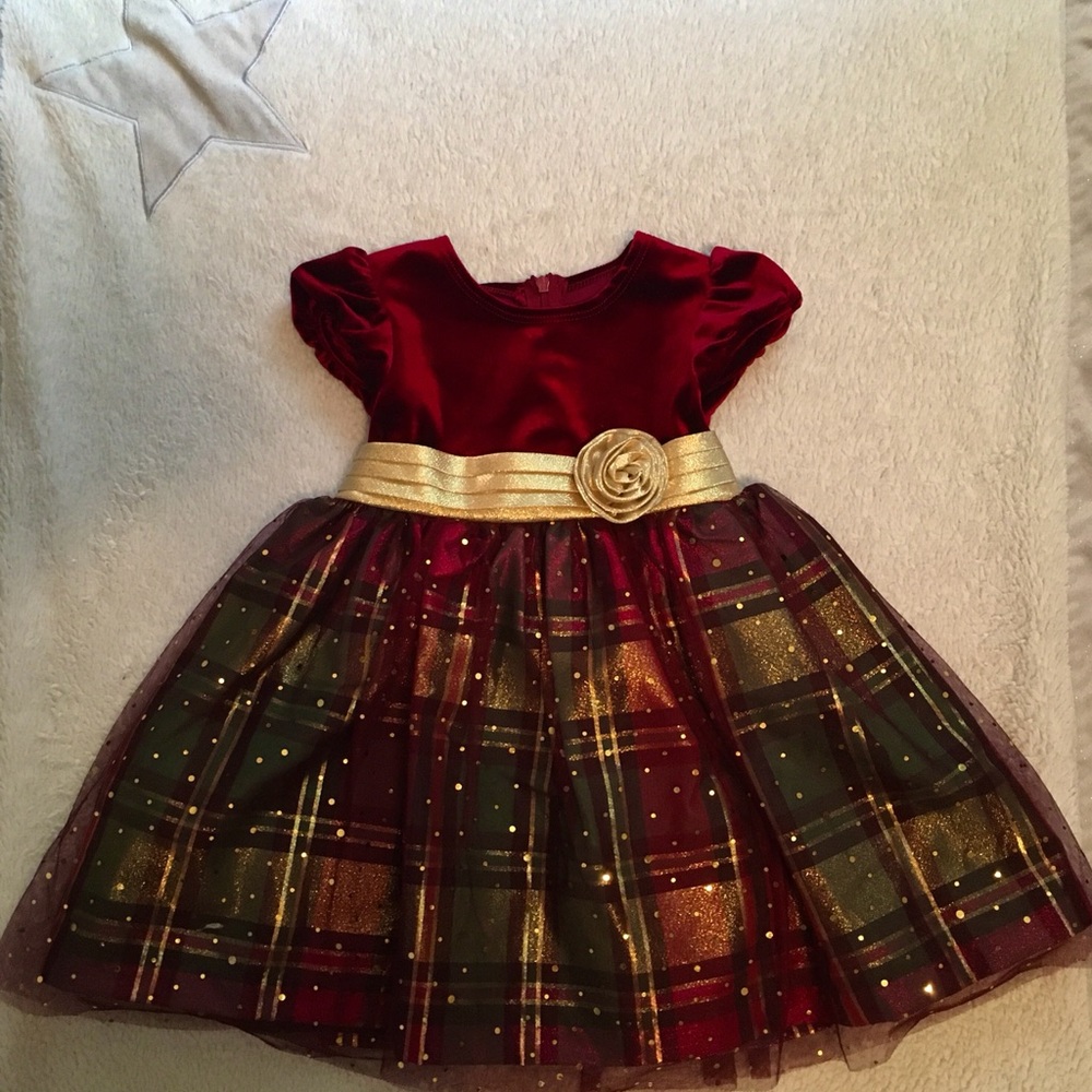 Bonnie Baby Red Green Gold Holiday Dress